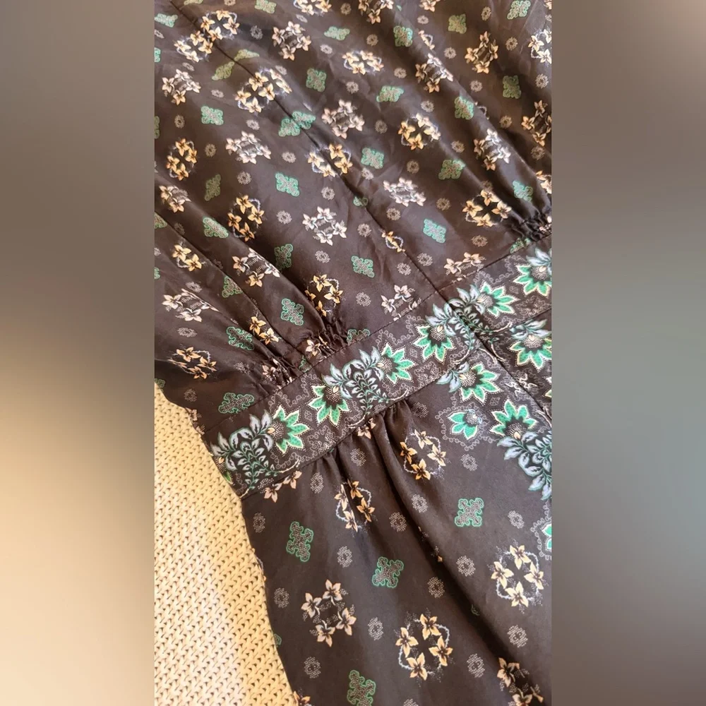 J. CREW 100% Silk Cap Sleeve Black Floral Midi Dress